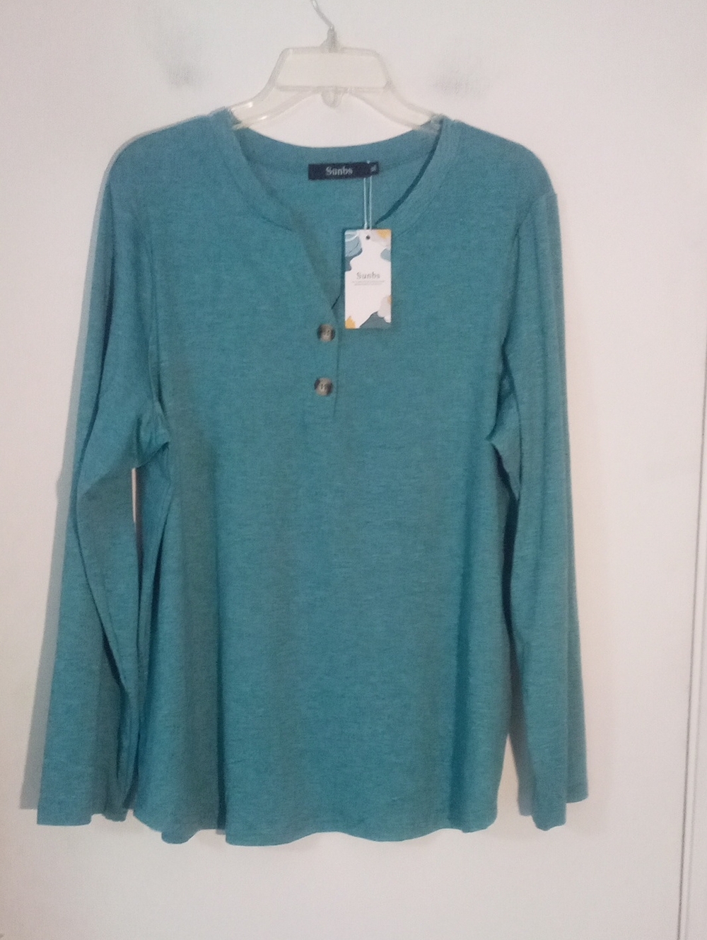 * Sunbs Teal Henley Blouse XL Teal Long Skeeve